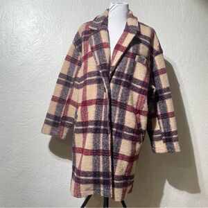 BLANK NYC Go Ahead Teddy Plaid Oversized Women’s Small Cozy Wool Blend coat